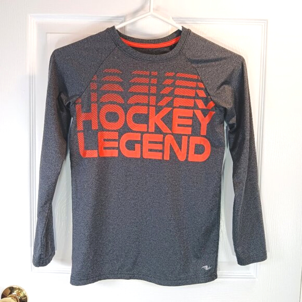 NWOT Athletic Works Boys Hockey Legend Long Sleeve Tee M Gray Orange Active M